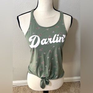 Y2k Vintage Tank Top size S Levis Denizen Green Darlin Tie Front Floral Western